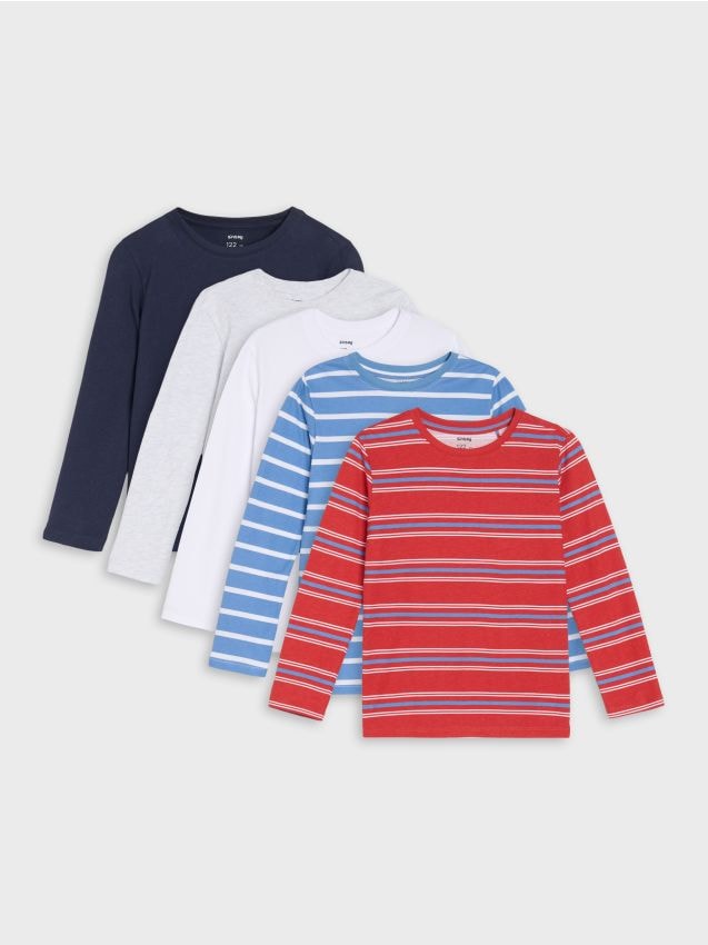 Sinsay - Päťbalenie tričiek s dlhým rukávom - svetlošedá