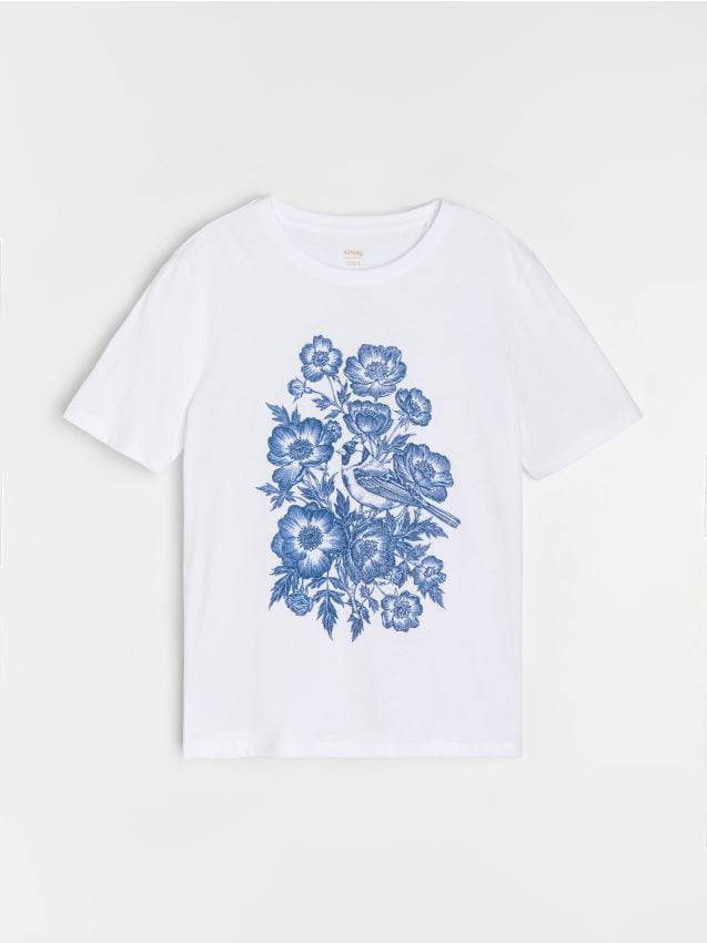 Sinsay - Bavlnené oversize tričko s potlačou - biela