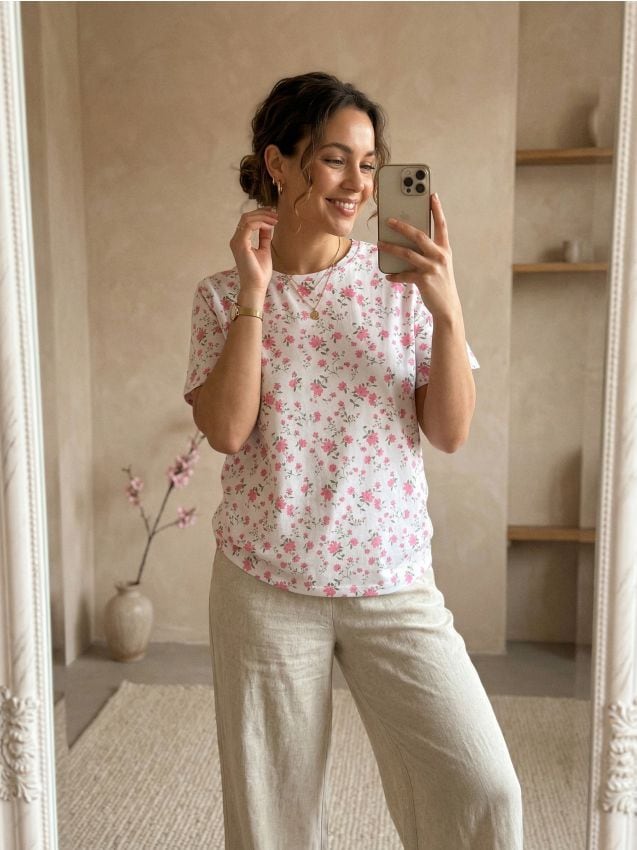 Sinsay - Bawełniana koszulka ze wzorem w kwiaty - Inny