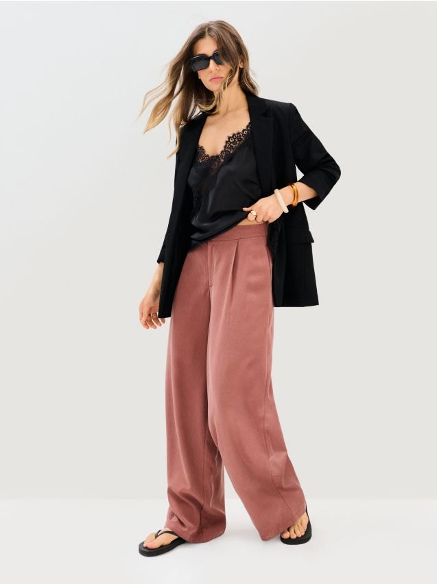 Sinsay - Pantaloni wide leg din lyocell cu amestec de in - chihlimbariu