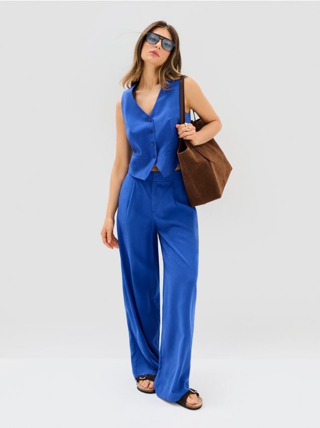 Sinsay - Pantaloni largi cu amestec de in - indigo