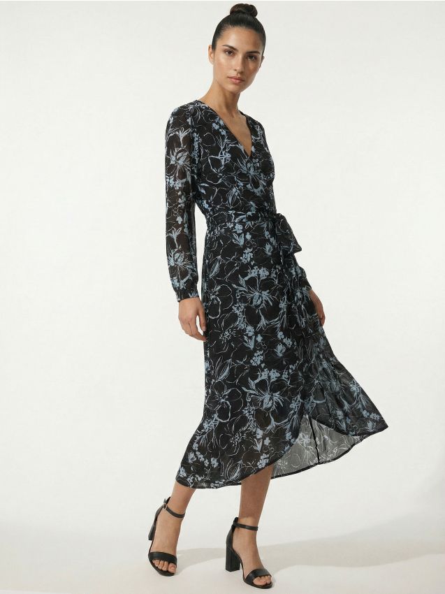 Sinsay - Rochie cu model floral și volane - multicolor