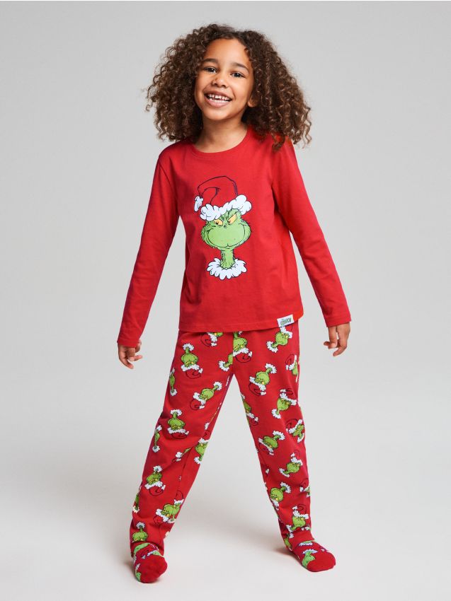 Sinsay - Bavlnená dvojdielna pyžama s potlačou Grinch - červená