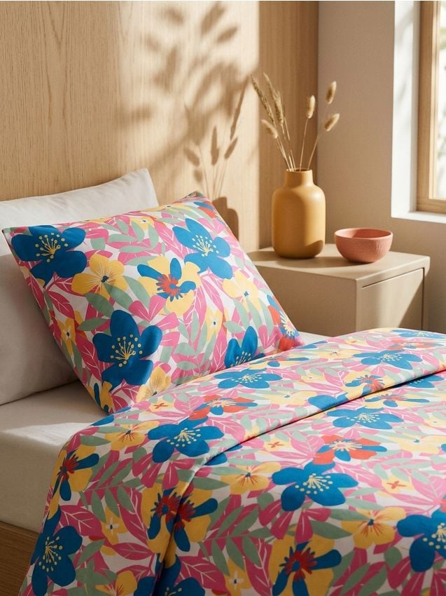 Completo di biancheria da letto in microfibra con motivo floreale - multicolor