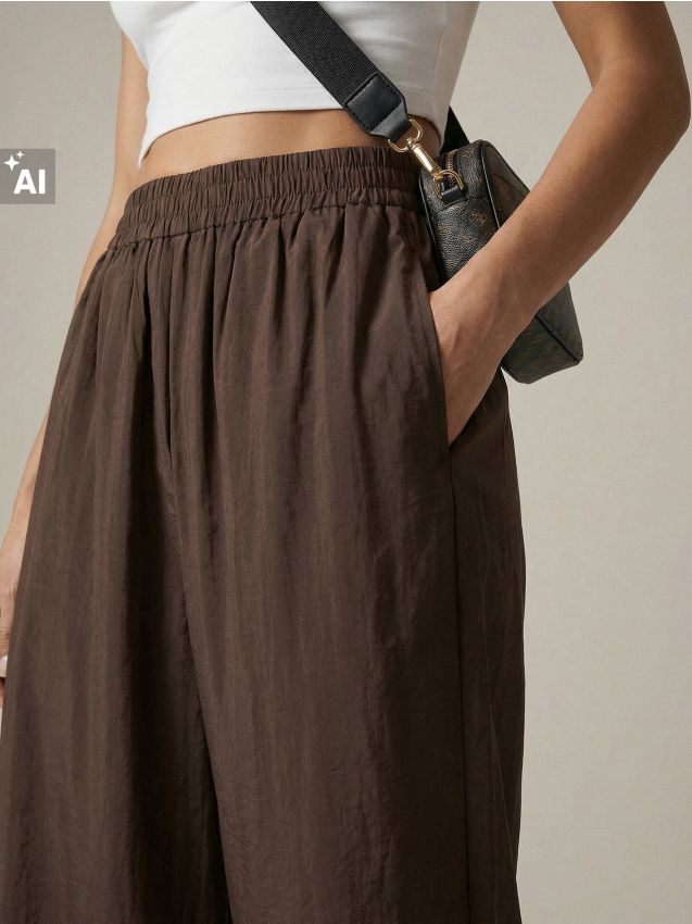 Sinsay - Pantaloni wide leg cu modal - maro-închis