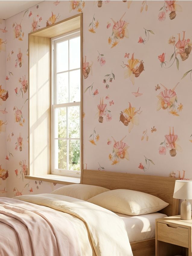 Sinsay - Tapet autoadeziv cu motiv de zâne și flori - roz