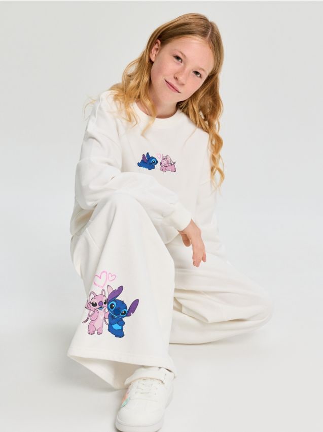 Sinsay - Set trening: bluză și pantaloni wide leg Stitch - crem