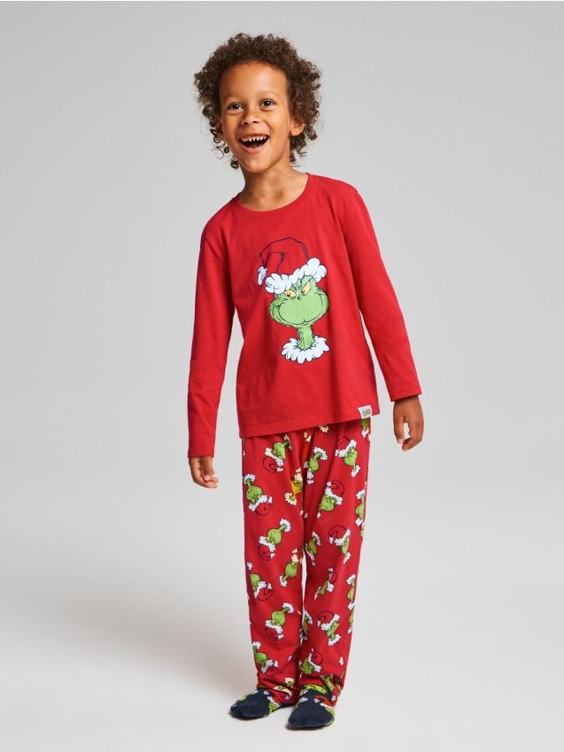 Sinsay - Bavlnená dvojdielna pyžama s potlačou Grinch - červená