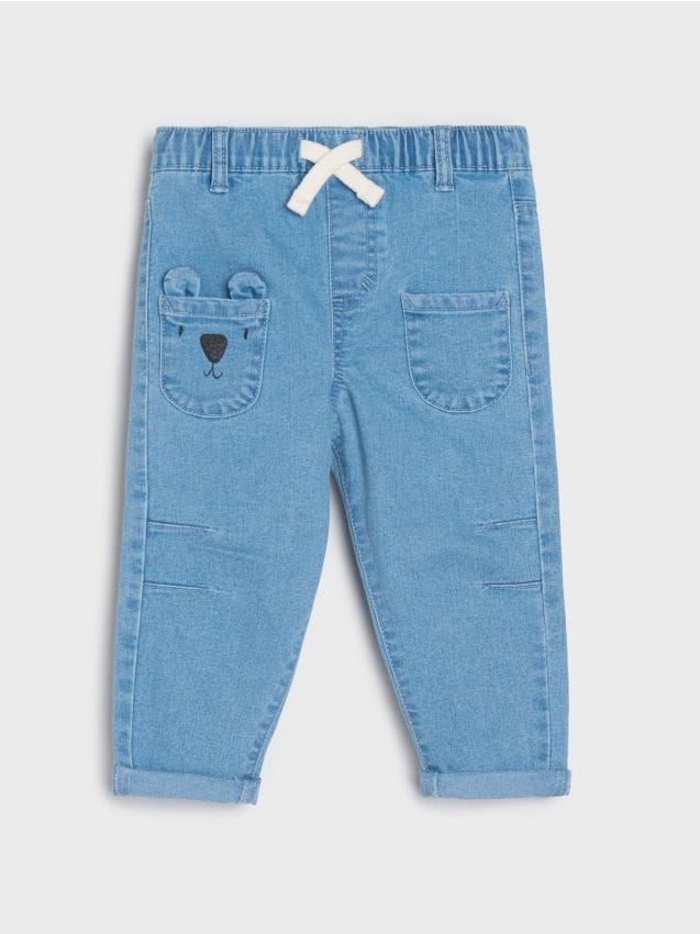Sinsay - Pantaloni din denim, cu buzunare - albastru