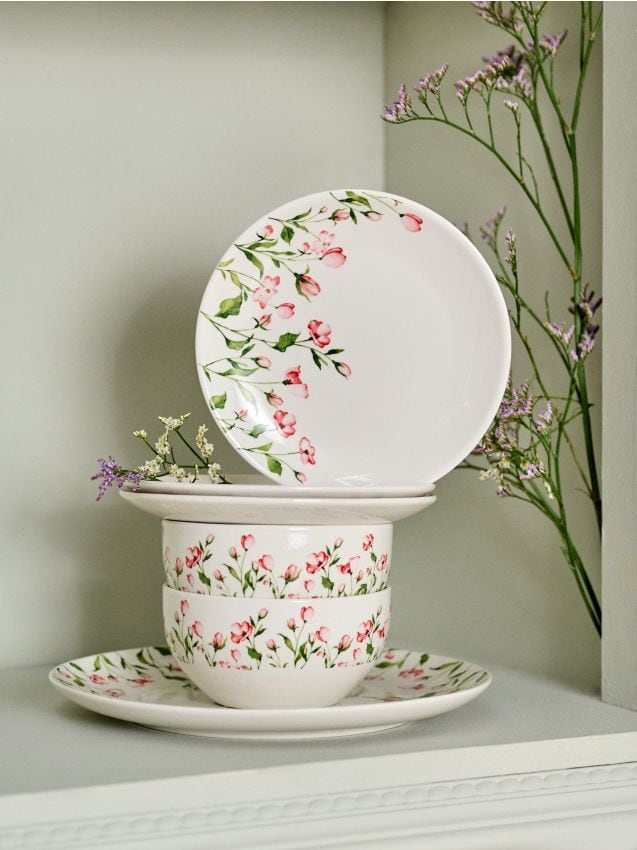 Sinsay - Farfurii ceramice cu model floral, set de 2 - multicolor