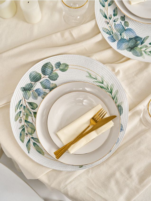 Sinsay - Suporturi de masă împletite cu motiv vegetal 2 pack - alb