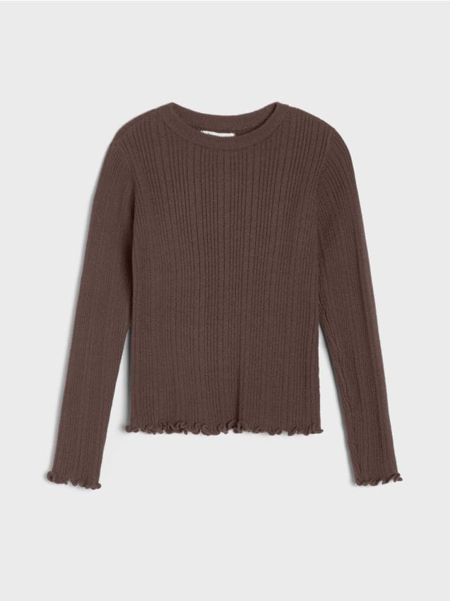 Sinsay - Pulover slim fit cu striații, cu volane decorative și viscoză - maro