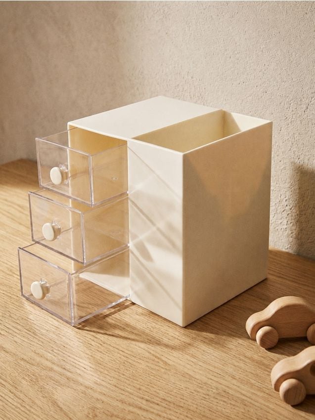Sinsay - Organizator de birou cu sertare transparente - crem