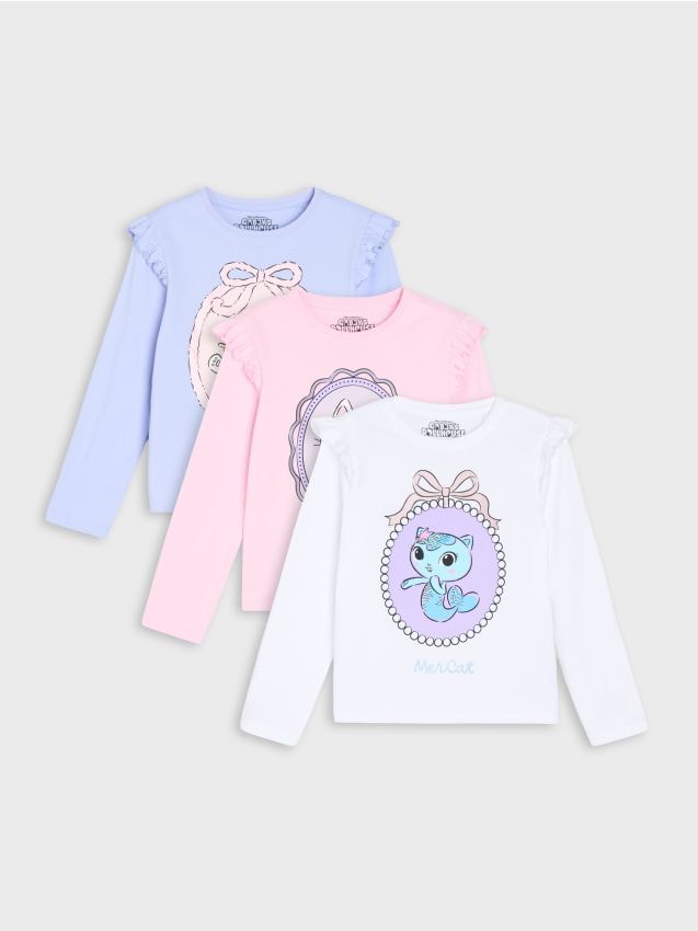 Sinsay - Set de 3 tricouri cu volane și imprimeu Gabbys Dollhouse - multicolor