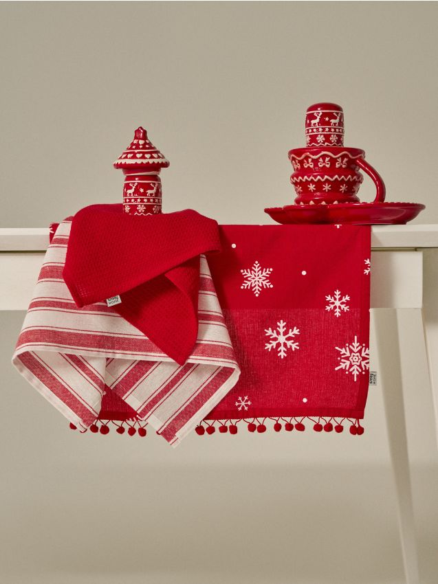 Sinsay - Zimné kuchynské utierky so snehovými vločkami, 3 pack - červená