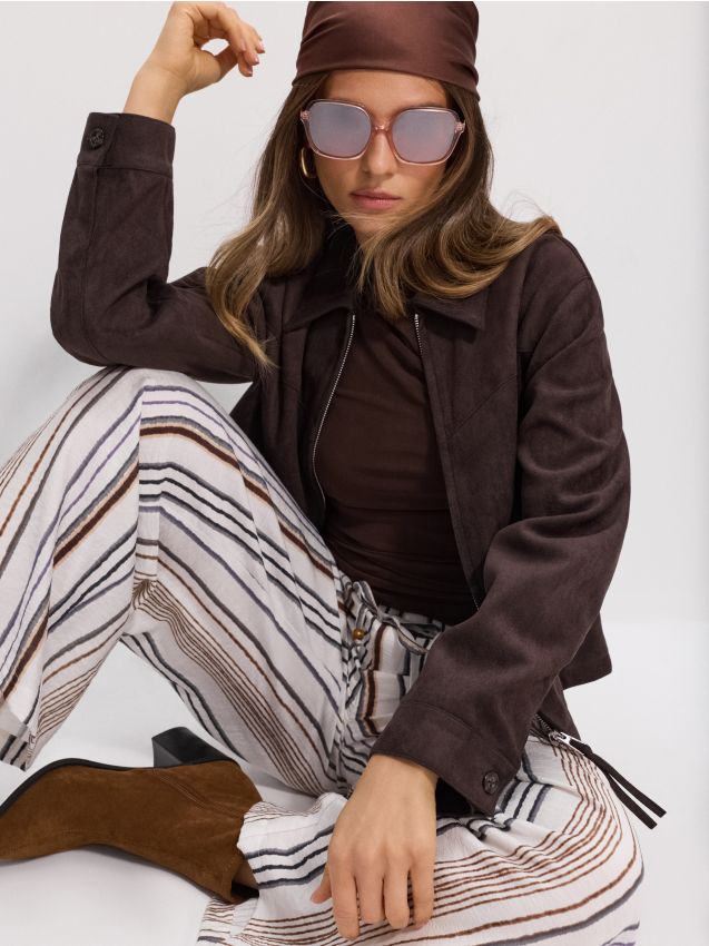 Sinsay - Pantaloni wide leg în dungi cu vâscoză - multicolor