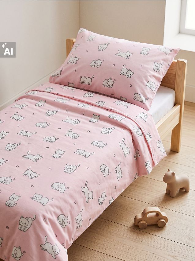 Sinsay - Set de lenjerie de pat din bumbac cu model cu pisici - roz