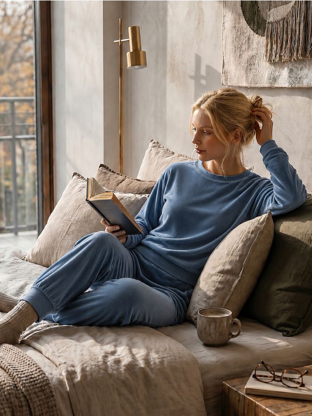 Sinsay - Bluză de pijama simplă cu mânecă lungă - albastru-pal