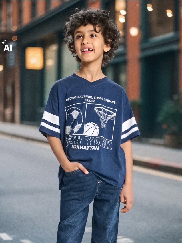 Sinsay - Tricou oversize din bumbac cu imprimeu - bleumarin