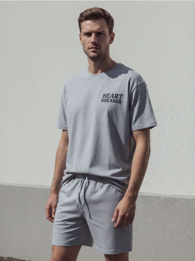 Sinsay - Bawełniana piżama dwuczęściowa z nadrukiem - szary