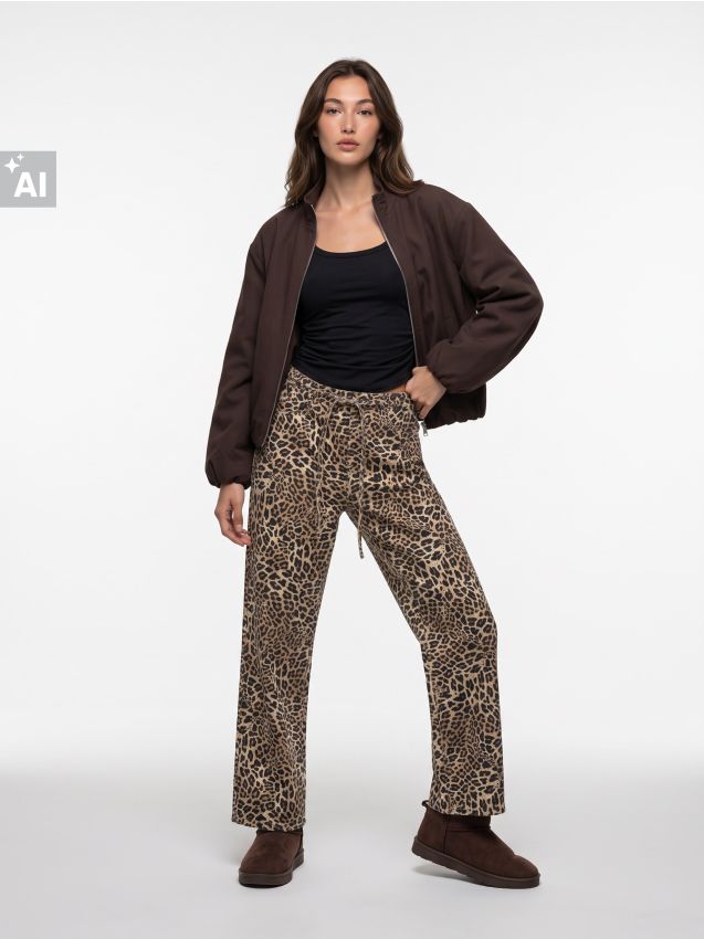 Sinsay - Blugi wide leg cu imprimeu leopard - multicolor