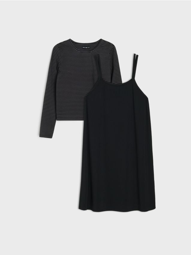 Sinsay - Set din bumbac: rochie cu bretele și bluză în dungi - multicolor
