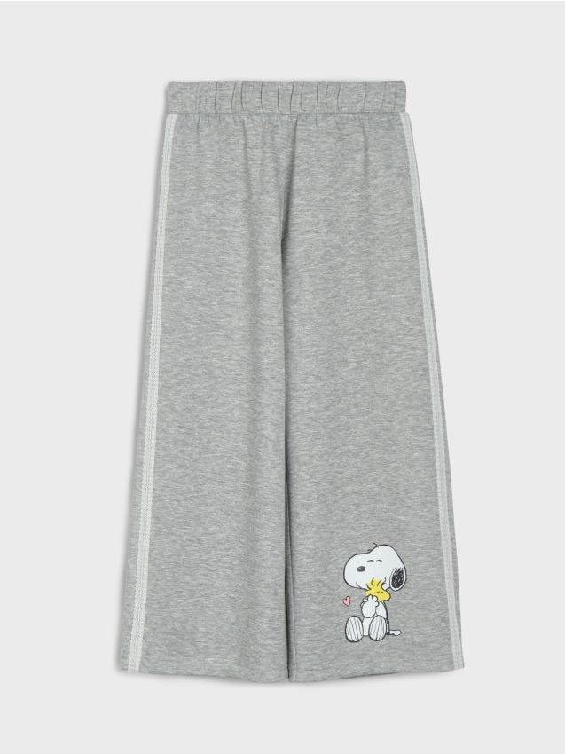 Sinsay - Pantaloni wide leg cu viscoză și dantelă pe laterale Snoopy - gri deschis