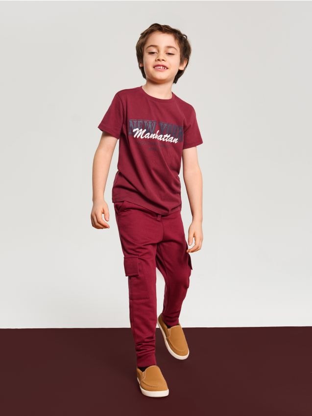 Sinsay - Bavlnené tričko s nápisom - bordová