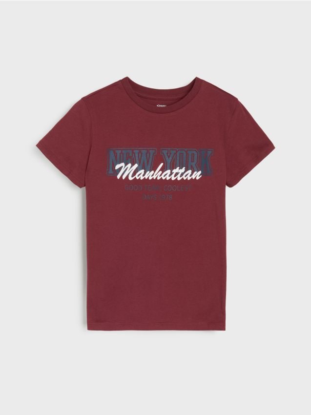 Sinsay - Bavlnené tričko s nápisom - bordová