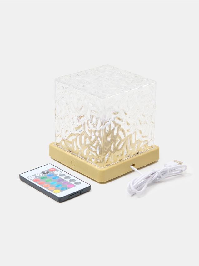 Sinsay - Lampă de masă decorativă LED RGB în formă de cub cu efect de apă curgătoare - clear