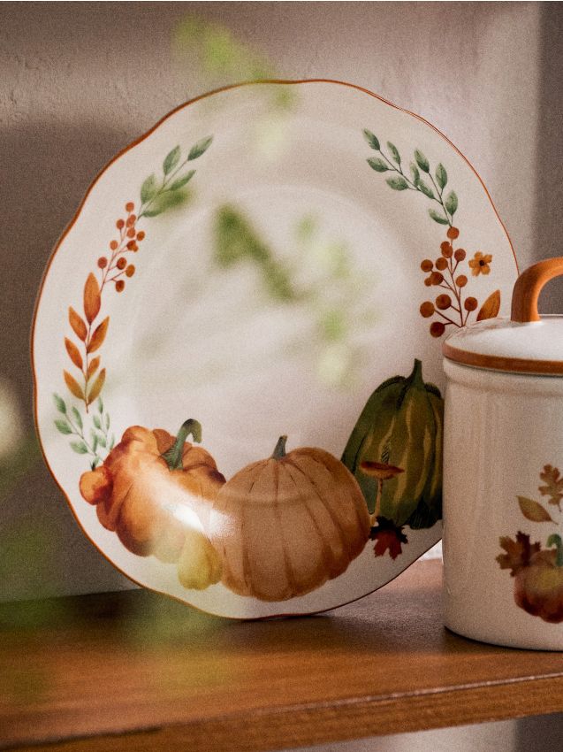 Sinsay - Farfurie ceramică cu motiv de toamnă - multicolor