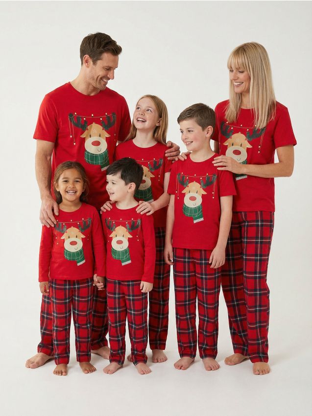 Sinsay - Vianočné dvojdielne bavlnené pyžamo - červená