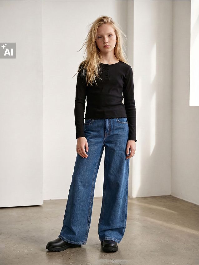 Sinsay - Blugi wide leg high waist cu cireșe brodate - albastru