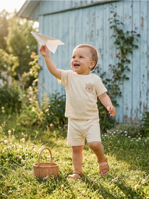 Sinsay - Pijama din bumbac din două piese cu imprimeu ursuleț - crem