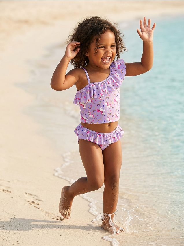 Sinsay - Costum de baie din două piese cu unicorni și volane - violet