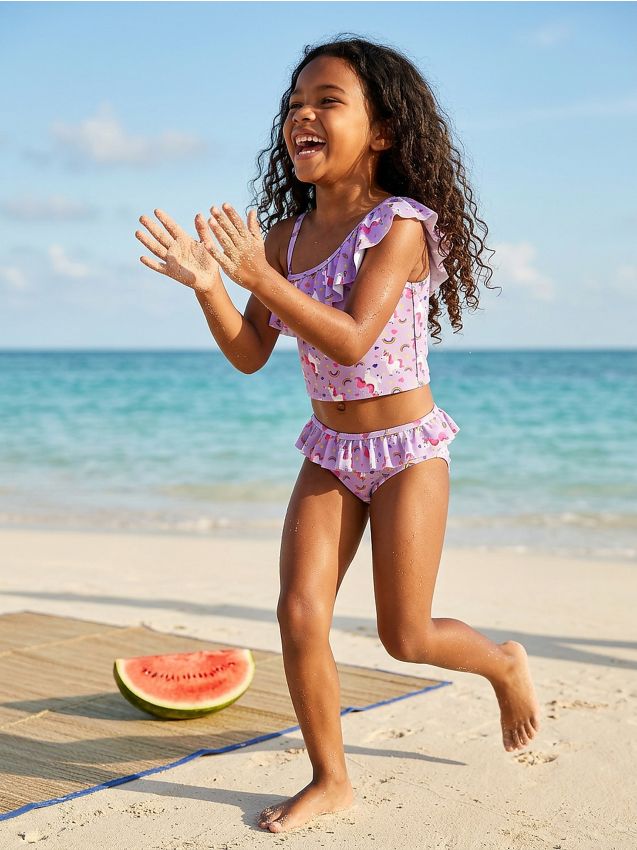 Sinsay - Costum de baie din două piese cu unicorni și volane - violet