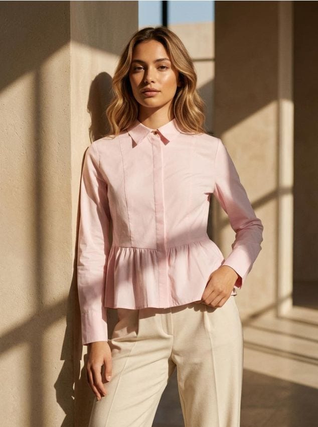 Sinsay - Koszula z krytą plisą i falbaną - różowy