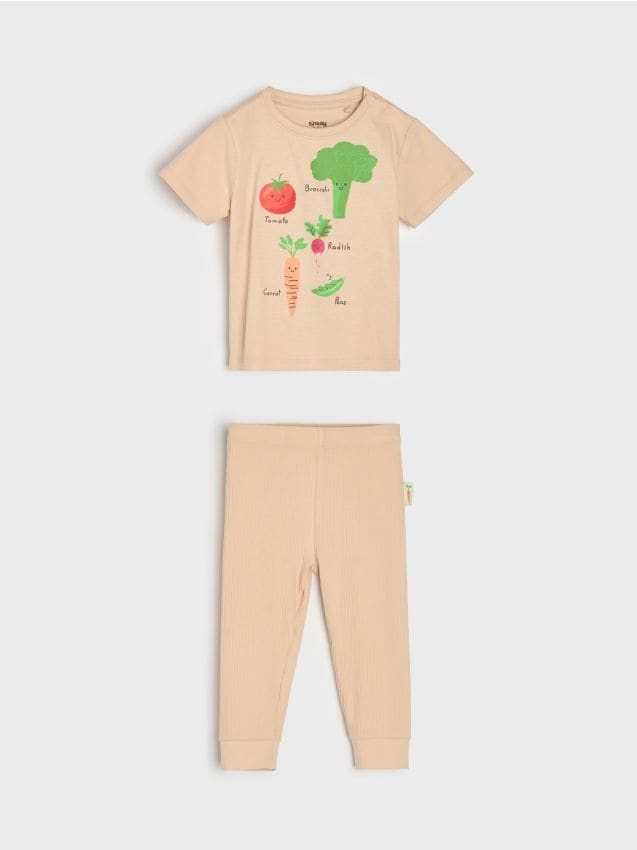 Sinsay - Pijama din bumbac din două piese cu imprimeu cu legume - bej