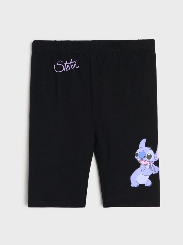 Sinsay - Colanți scurți din bumbac Stitch - negru