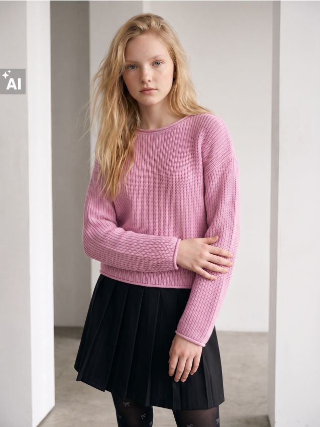 Sinsay - Pulover din tricot striat - roz-pudră