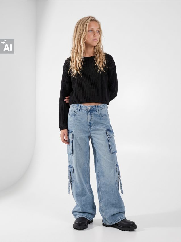 Sinsay - Pulover din tricot striat - negru