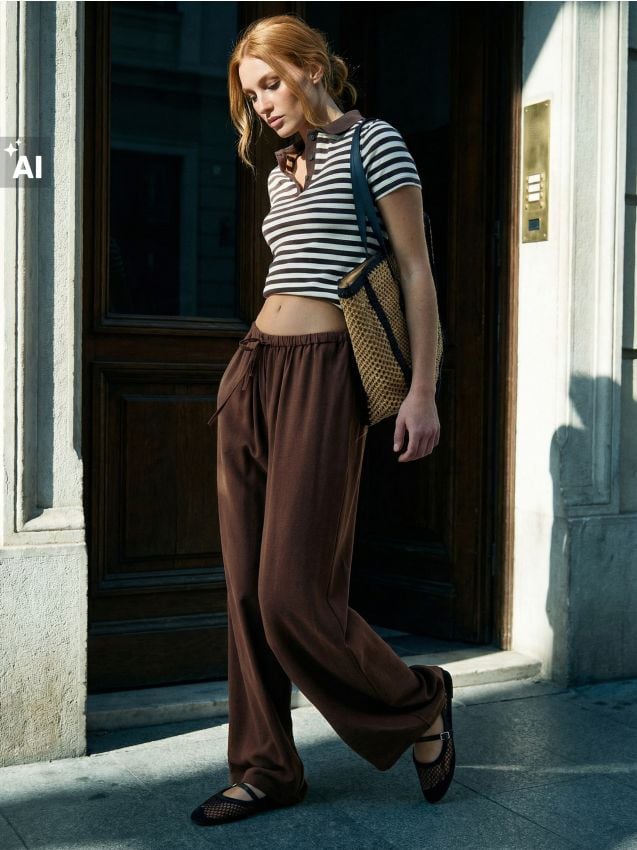 Sinsay - Pantaloni wide leg cu viscoză - maro