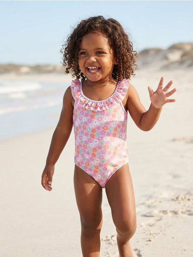 Sinsay - Costum de baie cu model floral și volan - multicolor