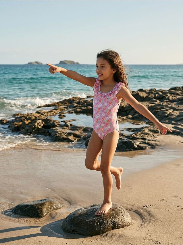 Sinsay - Costum de baie cu model floral și volan - multicolor