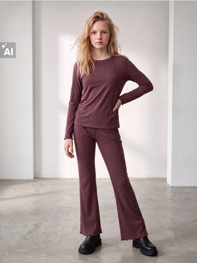 Sinsay - Compleu cu bluză și pantaloni - maro-închis