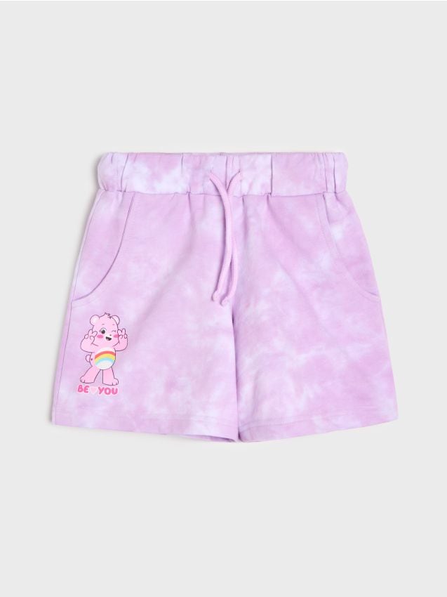 Sinsay - Pantaloni scurți tie-dye din bumbac cu imprimeu Care Bears - lavand