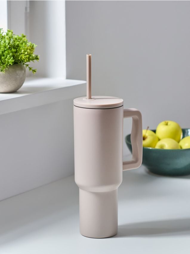 Sinsay - Cană reutilizabilă, cu pai - crem