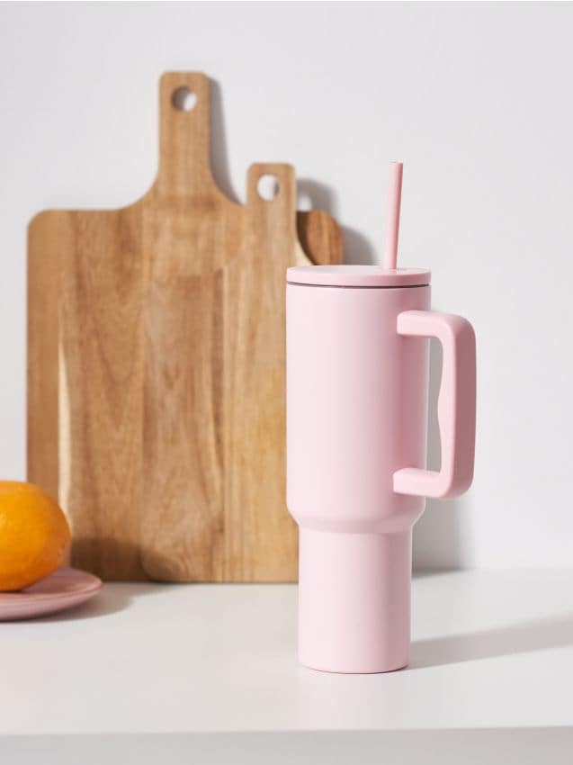 Sinsay - Cană reutilizabilă, cu pai - roz-pastel