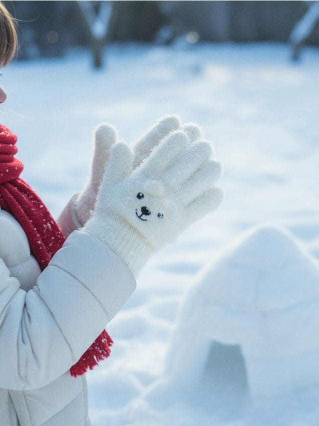 Sinsay - Načechrané rukavice s ozdobnou výšivkou - krémová