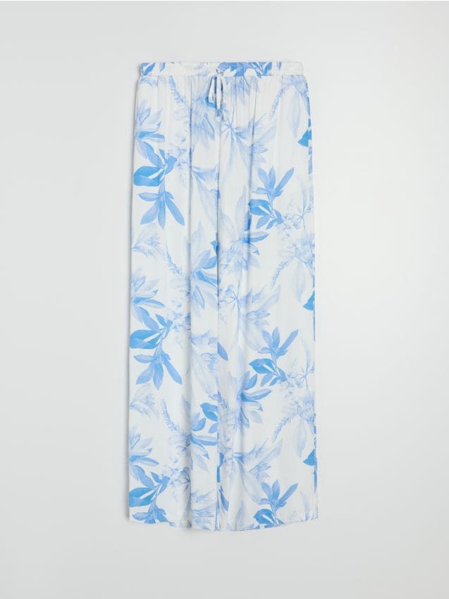 Sinsay - Wiskozowe spodnie wide leg ze wzorem kwiatowym - niebieski